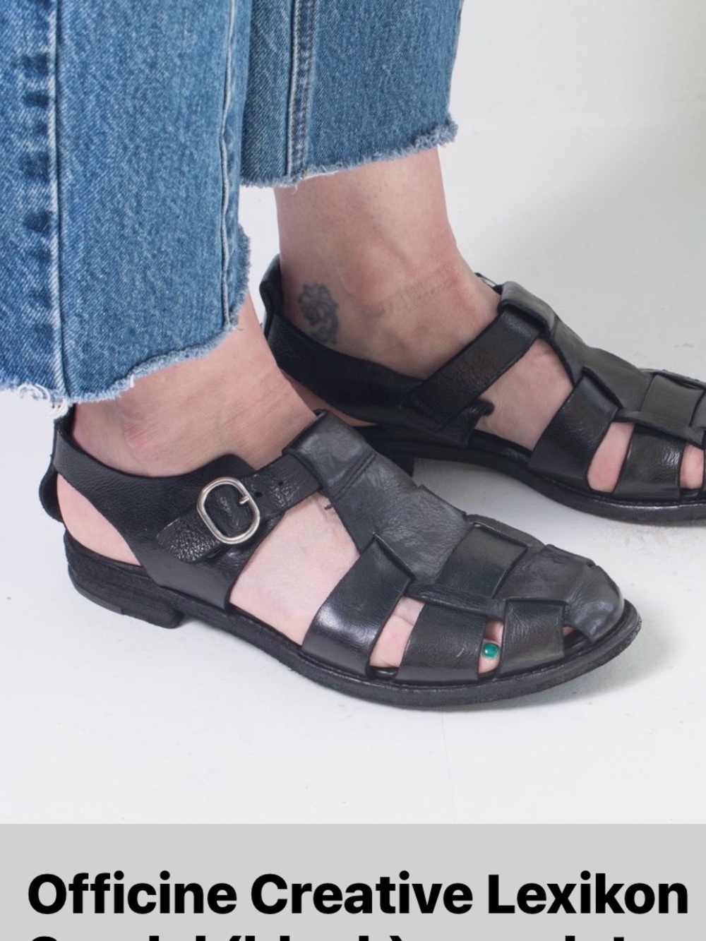 Officine Creative Black Leather Fisherman Sandals with Buckle